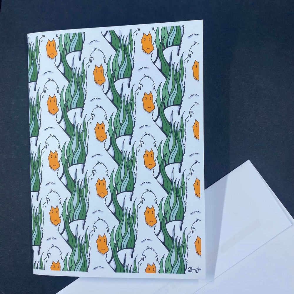 Pekin Duck Psychedelic Grass Art Greeting Card, Handmade 5x7" Blank Any Occasion